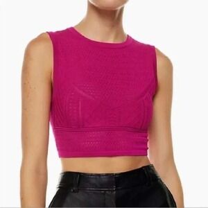 Babaton Pink Pointelle Chevron Knit Cropped Top in Granita Pink, Medium